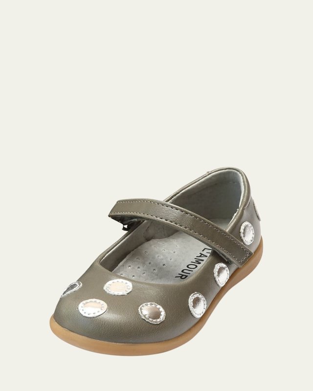 Mara Metallic Polka-Dot Leather Mary Jane, Size Baby/Toddler/Kids